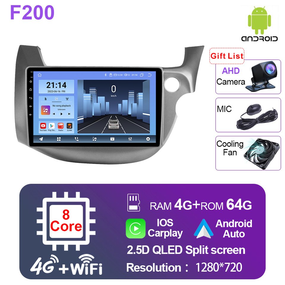 

Автомобильный радиоприемник 2 din Android 14 для HONDA FIT JAZZ 2007-2013, мультимедийный видеоплеер, Carplay, разделенный экран, GPS-навигация, головное устройство 4G