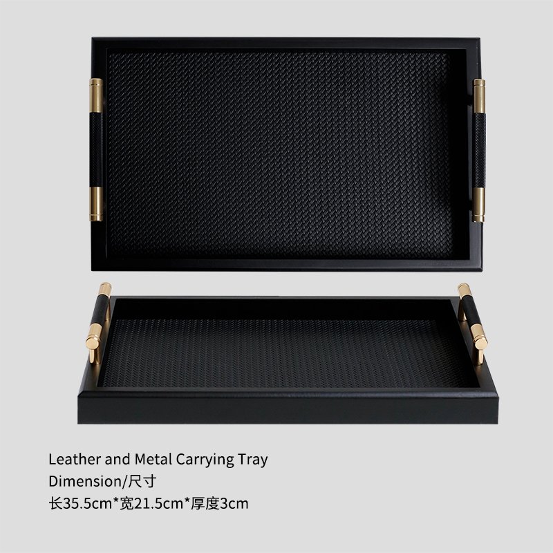 

Легкий роскошный прямоугольный поднос для ароматерапии с ручкой из черного золота, тканое кожаное украшение, подарочный орнамент