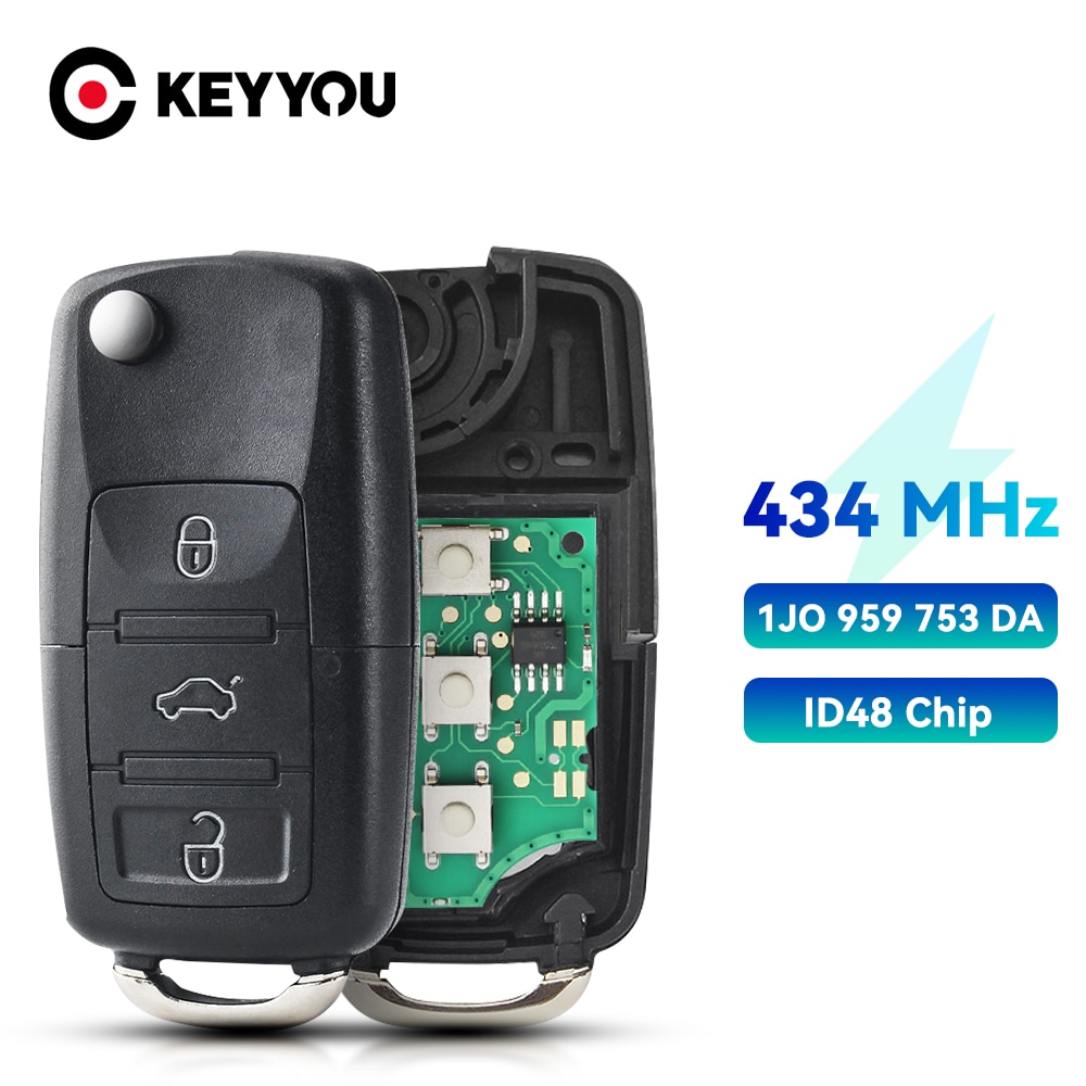 

KEYYOU 3 кнопки 434 МГц откидной складной дистанционный ключ для Фольксваген Пассат поло Skoda Seat Fob 1J0959753DA ID48 чип умный Автомобильный ключ