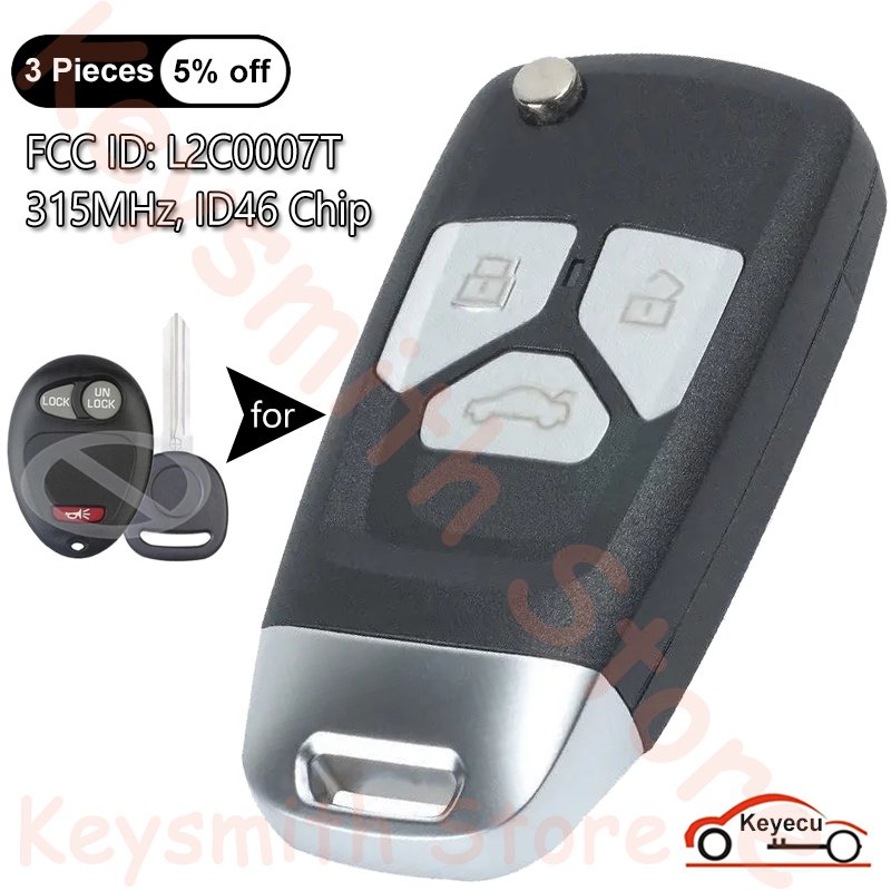 

KEYECU 315 МГц ID46 чип FCC ID: L2C0007T обновленный флип-брелок для дистанционного управления для Chevrolet Colorado Venture GMC Canyon Hummer H3 Pontiac