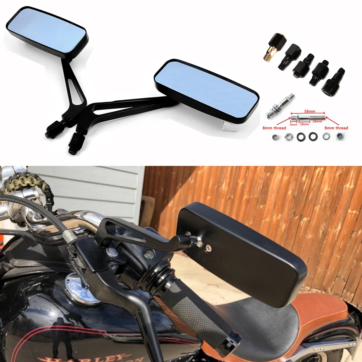 

Универсальные Боковые Зеркала Для Мотоцикла Harley Honda Yamaha Kawasaki Street Sports Chopper Cruiser Черный Алюминий 8 Мм 1...