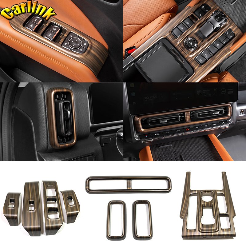 

Для GWM HAVAL H9 2024 2025 деревянное зерно, внутренние украшения, крышка панели шестерни, кондиционер, оконный подъемник, панель переключателя, отделка