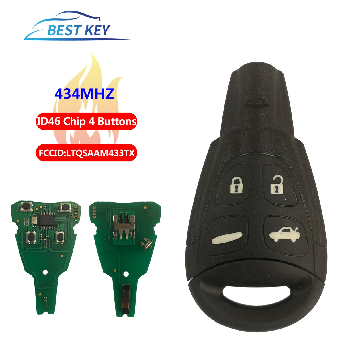 

Умный ключ для SAAB 93 95 9-3 9-5 WF, запасной дистанционный ключ LTQSAAM433TX 434 МГц ID46, 4 кнопки