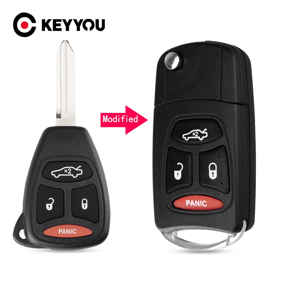 

KEYYOU 4 кнопочный пульт дистанционного управления складной ключ оболочка для Chrysler Sebring Pacifica Dodge Jeep 3 + 1 паника
