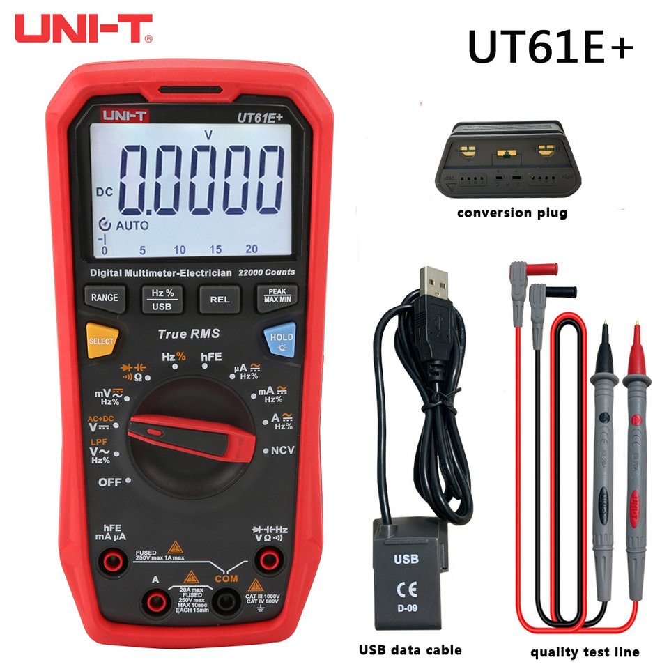 

Цифровой мультиметр UNI-T UT61B+UT61E+UT61D+, настоящий RMS 1000 В переменного и постоянного тока, тестер вольтметра, омметр, емкость, частота
