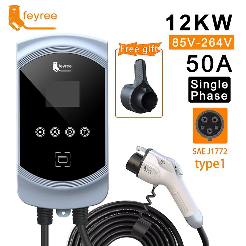 

Feyree 50A 12KW 1-фазное зарядное устройство для электромобилей Type1 Кабель J1772 Шнур 40A 9,6 кВт 32A 7,6 кВт EVSE Wallbox Зарядная станция для электромобилей