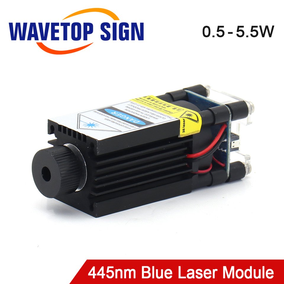 

Синий лазерный модуль WaveTopSign, 445нм, 0,5 Вт, 1 Вт, 1,6 Вт, 2,3 Вт, 2,6 Вт, 5,5 Вт, 12 В постоянного тока, TTL, ШИМ-сигнал управления для лазерной гравировальной машины