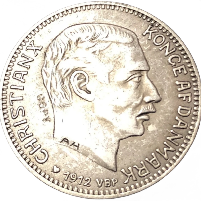 

Посеребренная копия монеты 1912 Дания 2 кроны Christian X