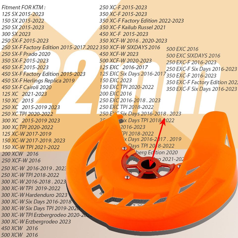

Защита переднего тормозного диска мотоцикла 22 мм 26 мм для KTM EXC EXC-F SX SXF XC XCF XCF-W 125 150 200 250 300 350 450 500 2014 2015 2023