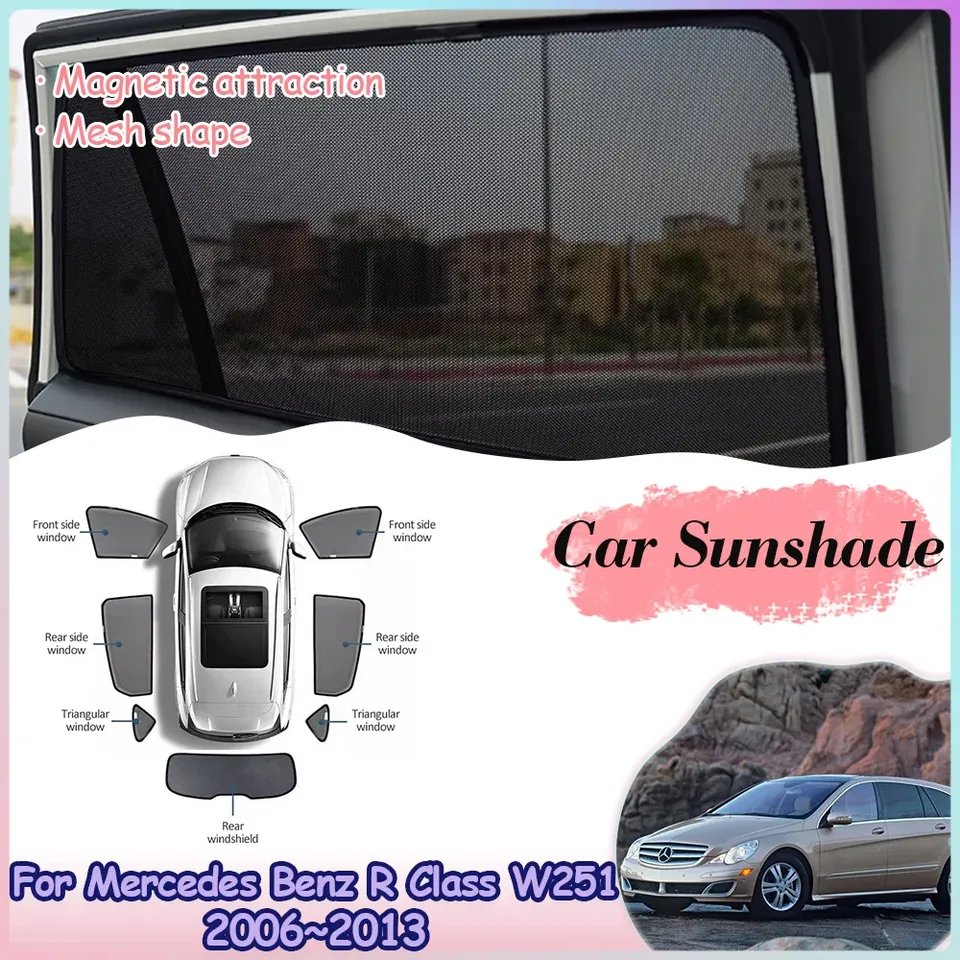 

Магнитные солнцезащитные очки для Mercedes Benz R Class W251 350 2006 ~ 2013, автомобильные задние боковые окна, солнцезащитный козырек, сетчатые аксессуары для лобового стекла
