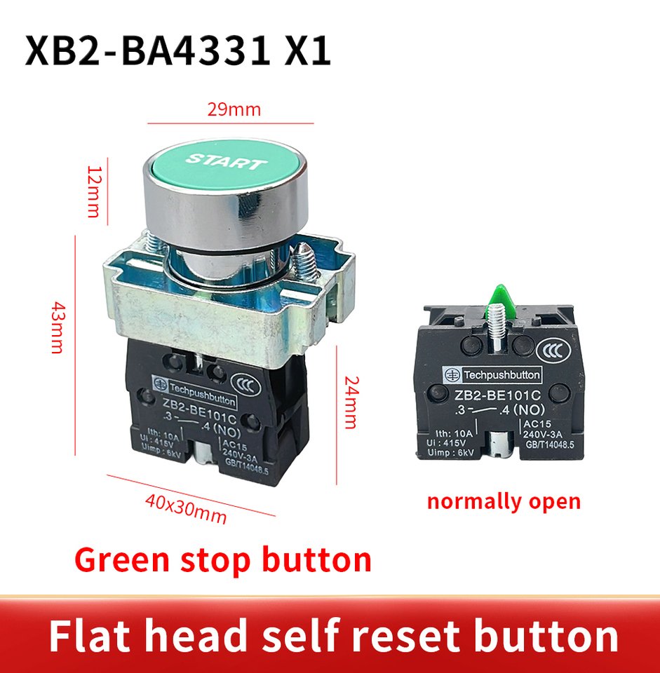 

XB2-BA4342 XB2-BA4331 XB2-BA3351XB2- BA4322 XB2-BA3311 XB2-BA3341 НО/НЗ Мгновенная плоская кнопка с переключателем маркировки 22 мм 1 шт.