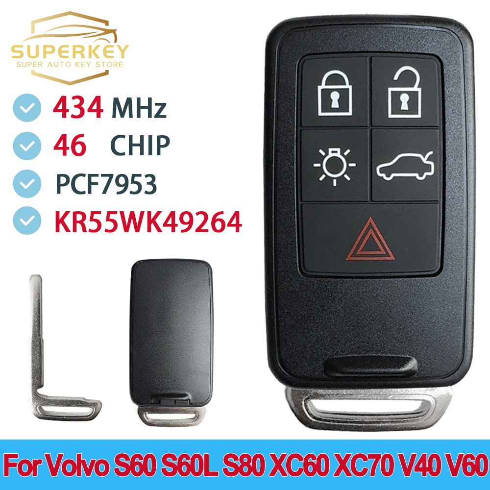 

SUPERKEY для Volvo S60 S60L S80 XC60 XC70 V40 V60 2011-2017 карта дистанционного управления ключ ID46 PCF7953 433 МГц 5 кнопок KR55WK49264