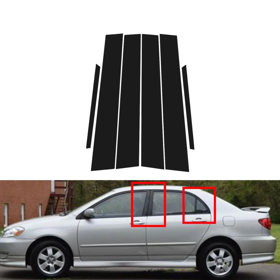 

6 шт. глянцевые черные стойки, подходят для Toyota Corolla 2001-2006 2002 2003 2004, накладка на дверное окно, литая крышка, внешний хром