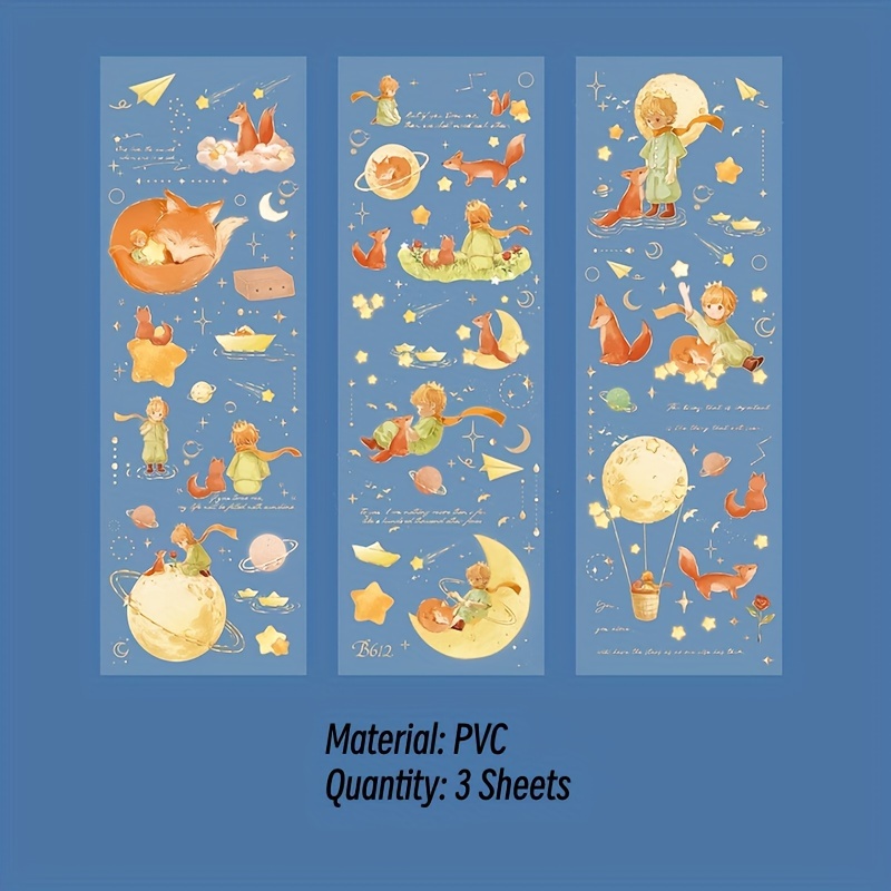 

3 листа ПВХ наклейки Kawaii мультфильм Роза принц Луна Звезда растение декоративные наклейки для коллажа Скрапбукинг DIY Журнал