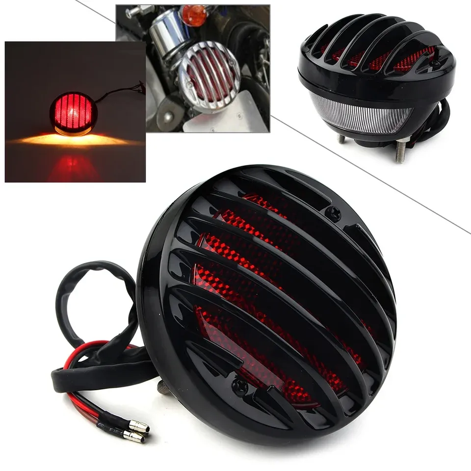 

Для Harley Honda Yamaha Suzuki Kawasaki черный/хромированный ретро задний фонарь для мотоцикла с красной линзой, стоп-сигнал Racer Chopper Bobber
