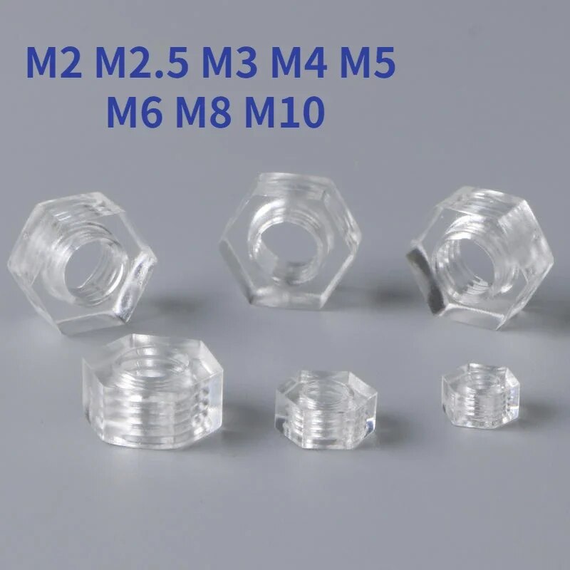

20 шт., прозрачная Шестигранная гайка M2 M2.5 M3 M4 M5 M6 M8 M10
