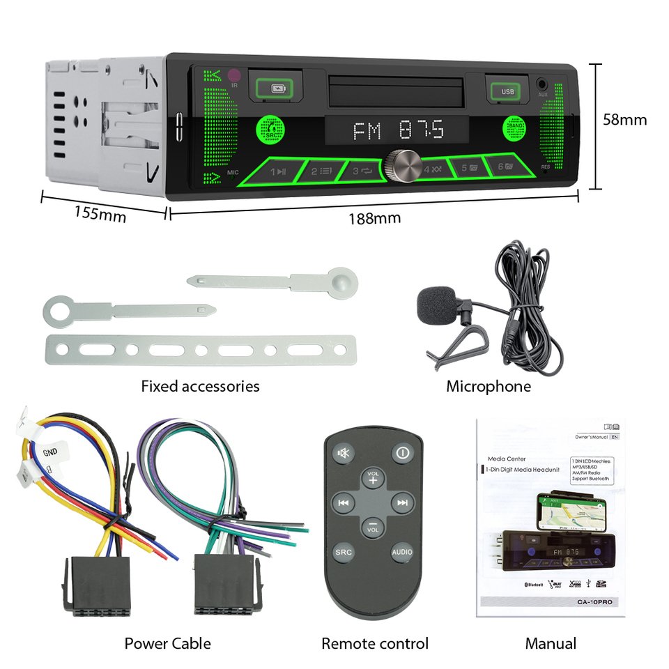 

Автомагнитола Grandnavi Bluetooth 1 Din MP3-плеер Громкая связь 2 USB Aux удаленный держатель сотового телефона аудиосистема головное устройство