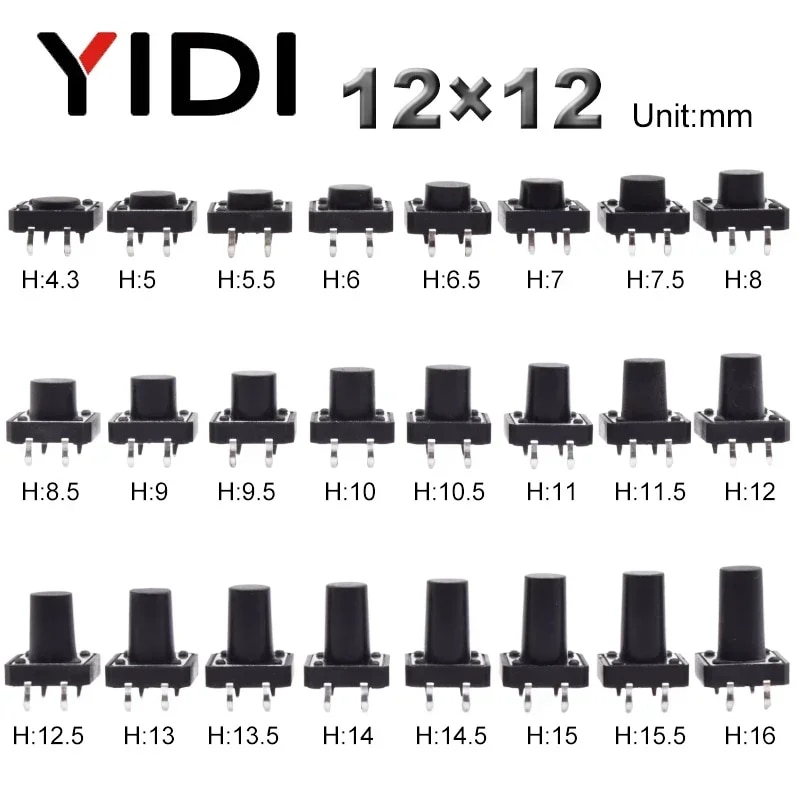 

10 шт. Тактильные мини-переключатели YIDI 12x12 мм
