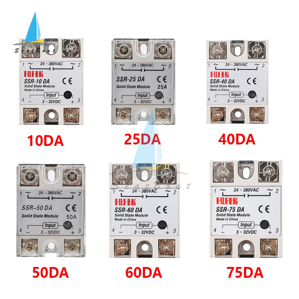 

Однофазное твердотельное реле SSR-10DA/25DA/40DA/50DA/60DA/75DA/100DA, твердотельное реле переменного тока в белом корпусе без пластиковой крышки