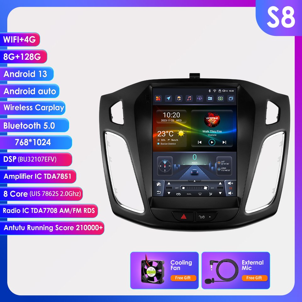

Автомагнитола Hizpo для Ford Focus 3, мультимедийный видеоплеер 2 Din на Android 13 для Ford Focus 3, Mk 3, 9,7-2011, 2012 - 2019