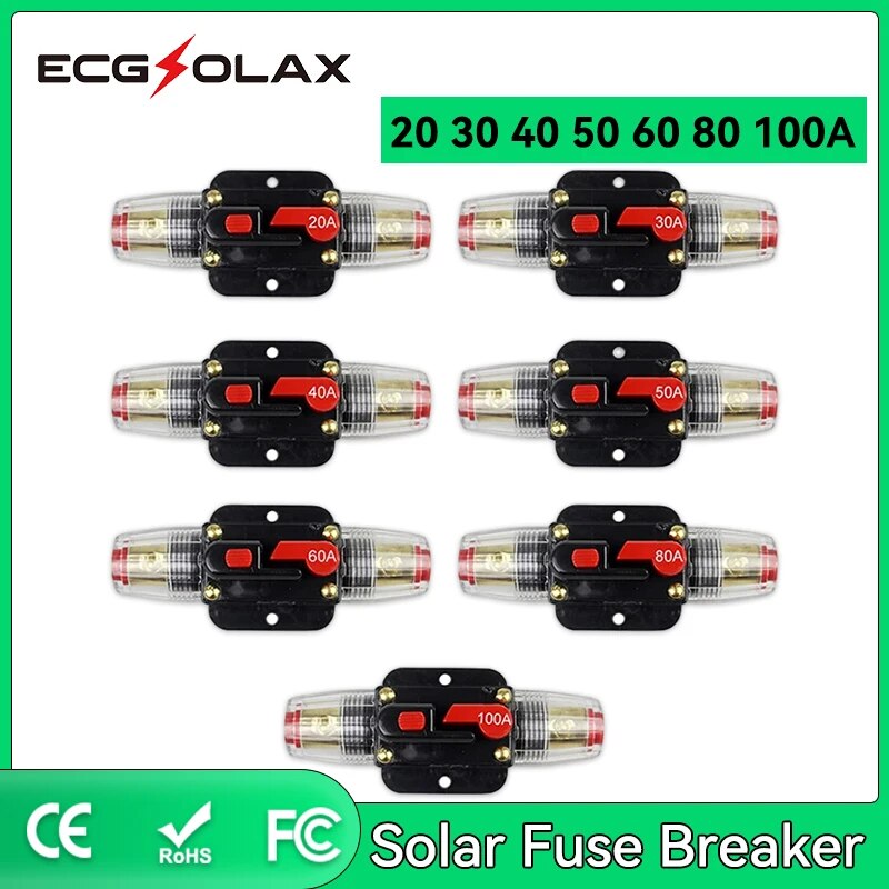 

20A 30A 40A 50A 60A 80A 100A Автоматический выключатель 12V-48V DC Автомобиль Грузовик Сбрасываемый предохранитель Короткая защита Держатель предохранителя Страхование мощности