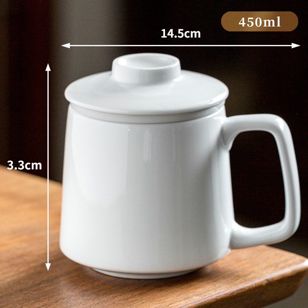 

450ML White Porcelain Mug with Handle Filter Lid Coffee Cup Home Porcelain Cup Office Tea Mug Premium Gift Tumbler Tazas De Café