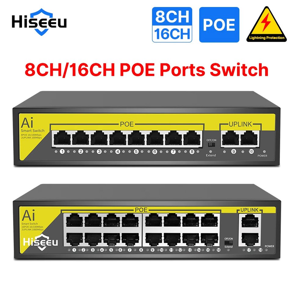 

Hiseeu коммутатор PoE 8/16 портов