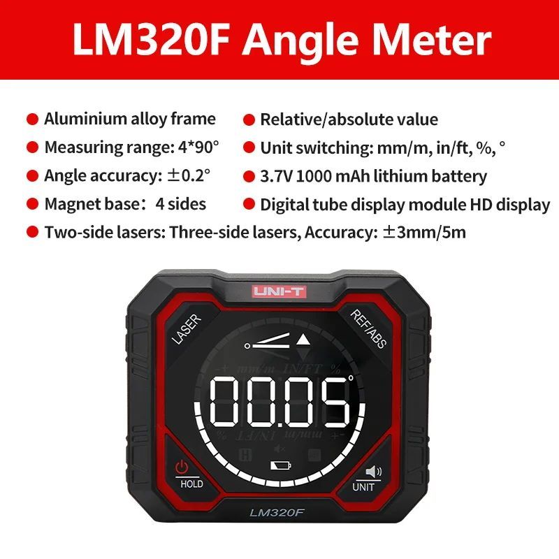 

Магнитный инклинометр UNI-T LM320D LM320E LM320F — транспортир цифрового уровня с линейкой 4*90 градусов, угломер Inclinometro