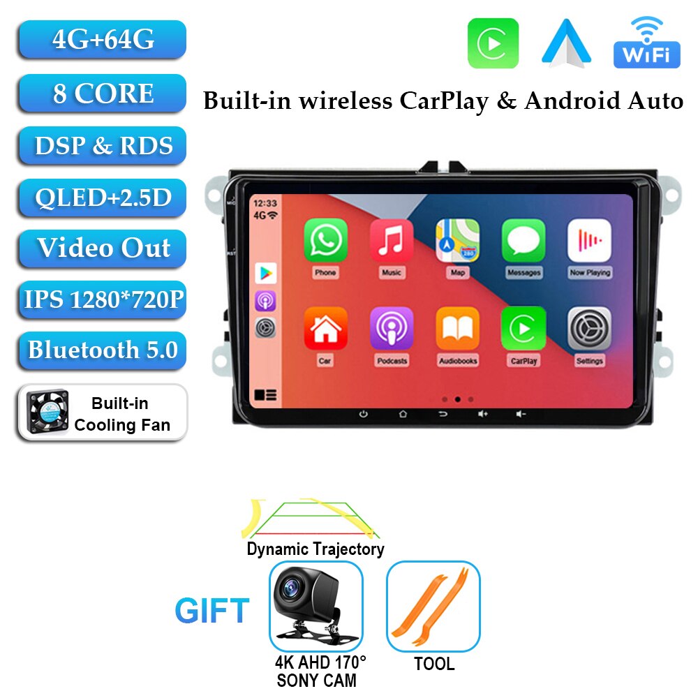 

Автомобильный мультимедийный плеер 9 "Android 14 для VW/Volkswagen/Golf/Polo/Tiguan/Passat/B7/B6/Seat/Leon/Skoda/Octavia, радио, GPS-навигация