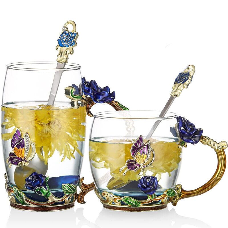 

Стеклянная кружка с эмалью для чая Enamel Flower Crystal Flower Glass Handles Cup Mug