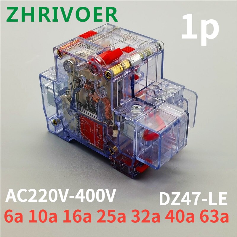 

1p Ac220v-380v dz47le-63 6a10a16a25a32a40a63a прозрачный переключатель для главных ворот, защита от утечки тока, автоматический выключатель