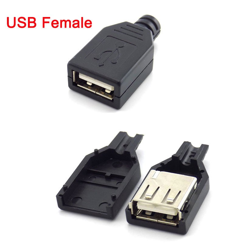 

4-контактный разъем USB 2.0 типа A с внутренней вилкой, черная пластиковая крышка, тип пайки, соединительный кабель «сделай сам», C4