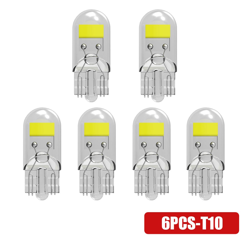 

6 шт. T10 светодиодные лампы Canbus W5W с сапфировым стеклом COB Drive Free Led Wedge 6000K 168 194 Led 5w5 Автомобильная салонная купольная лампа для чтения