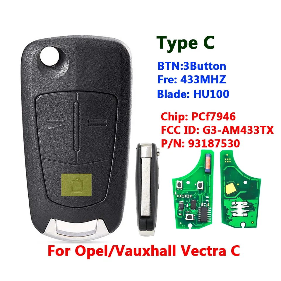 

XNRKEY 2/3 кнопочный откидной дистанционный ключ автомобиля PCF7941/7946 чип 433 МГц для Opel Corsa D Astra H 2004-2009 Vectra C Zafira B 2005-2013