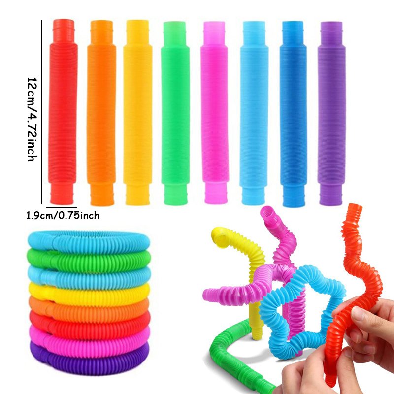 

Восемь цветных PopTube Rainbow Fidget для снятия напряжения пластиковых растяжек