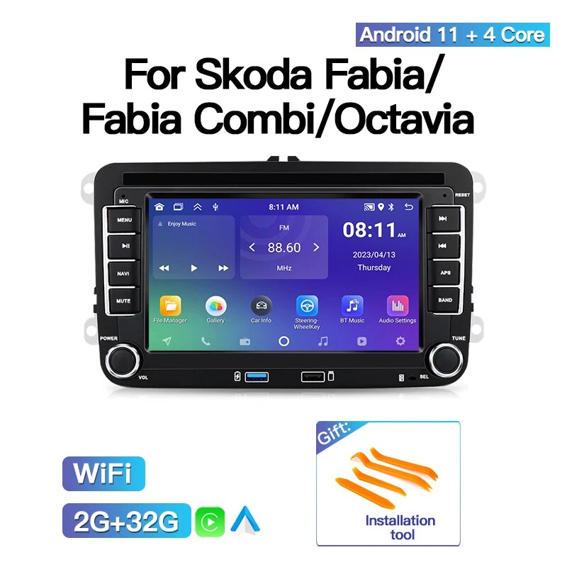 

7-дюймовый автомобильный радиоприемник Android 13, мультимедийный GPS для VW Volkswagen/Skoda Fabia/Fabia Combi/Octavia Navi CarPlay DSP SWC BT Stereo Play