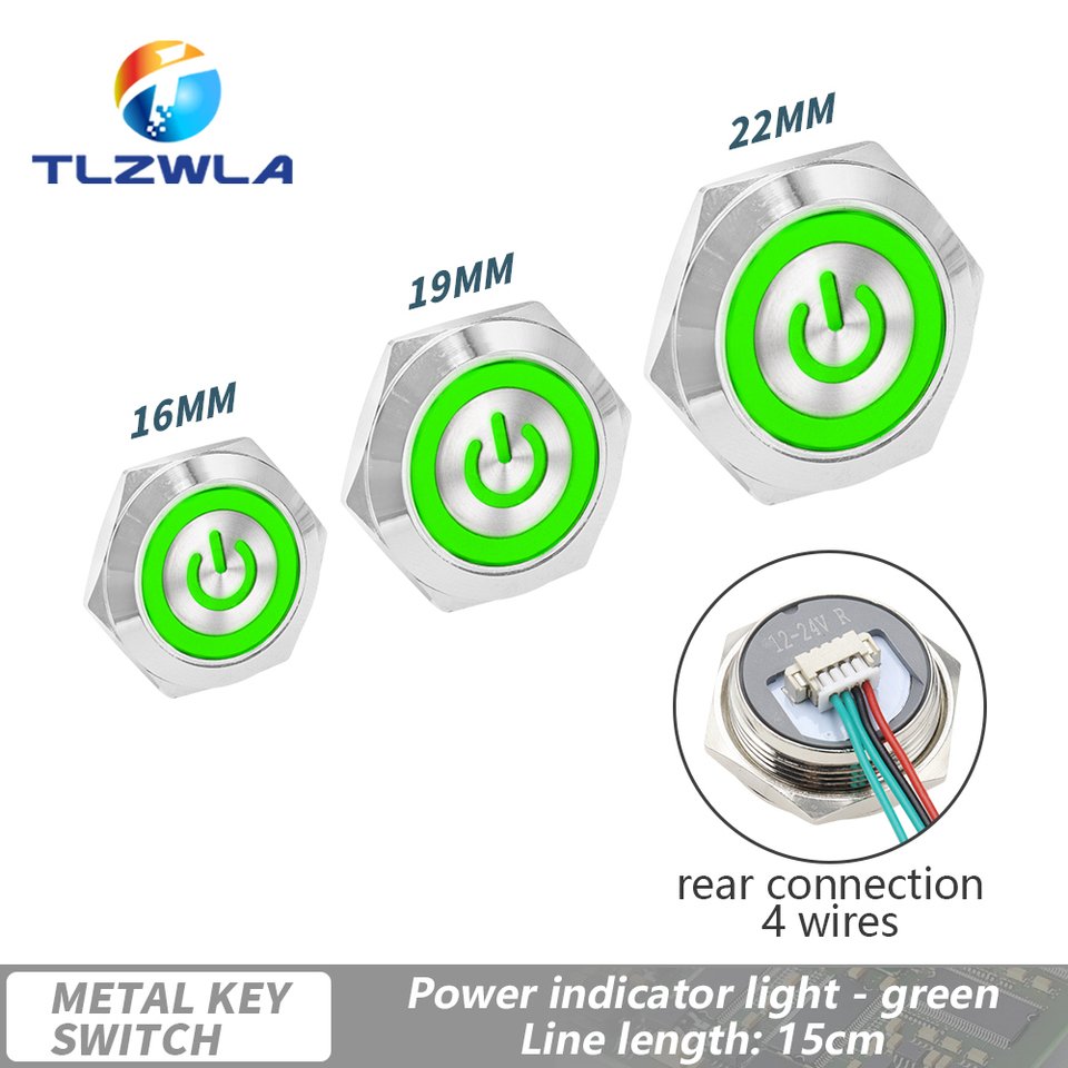 

16/19/22mm Ultra Short LED Light Switch 12V 24V Momentary Self Reset Waterproof Metal Push Button Switch with Wire