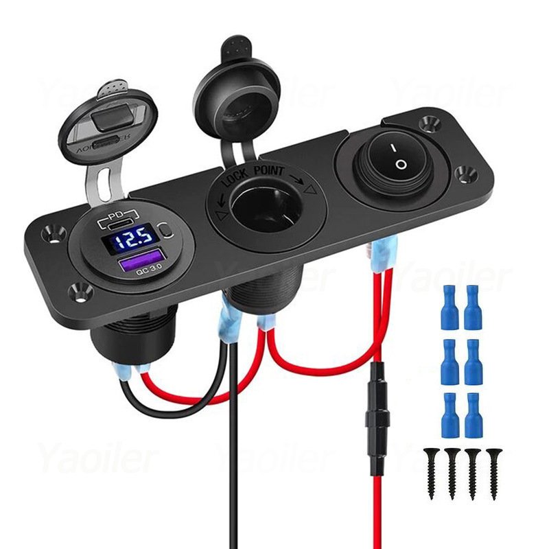 

12 В USB-розетка PD USB-зарядное устройство с кулисный переключатель Автомобильный прикуриватель Сплиттер Светодиодный вольтметр для автомобиля Лодка Грузовик RV