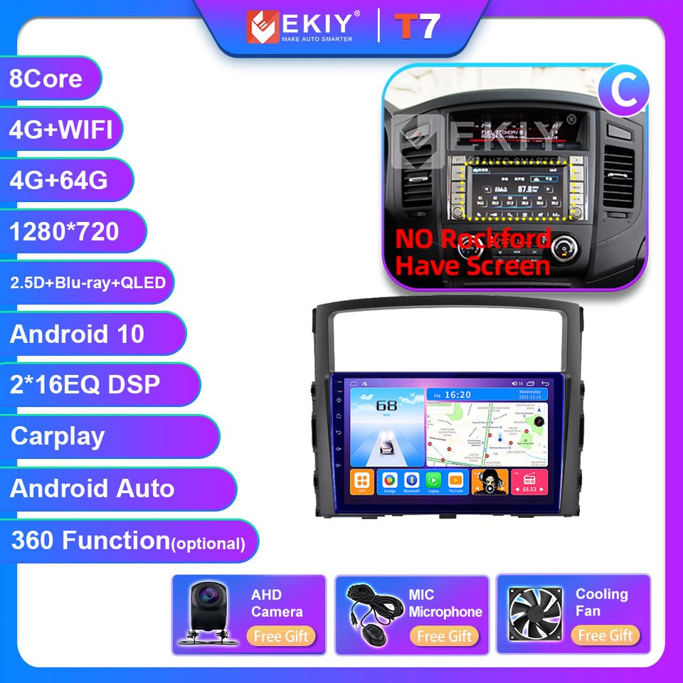

EKIY T7 QLED Android 10.0 для Mitsubishi Pajero 4 V80 V90 2006-2014 Мультимедийный видеоплеер Навигация GPS Без 2din Carplay DVD