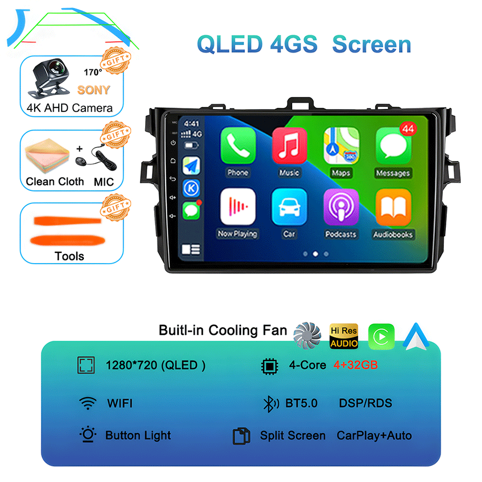 

Автомобильный радиоприемник Android 15 Carplay 2din для Toyota Corolla E140/150 2007-2013 4G GPS Мультимедийный видеоплеер Стерео WIFI + 4G