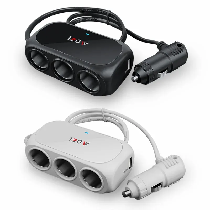 

Автомобильное Зарядное Устройство 120 Вт С 3 Розетками, Двойной USB-светодиод, Быстрая Зарядка, Автомобильный Аксессуар
