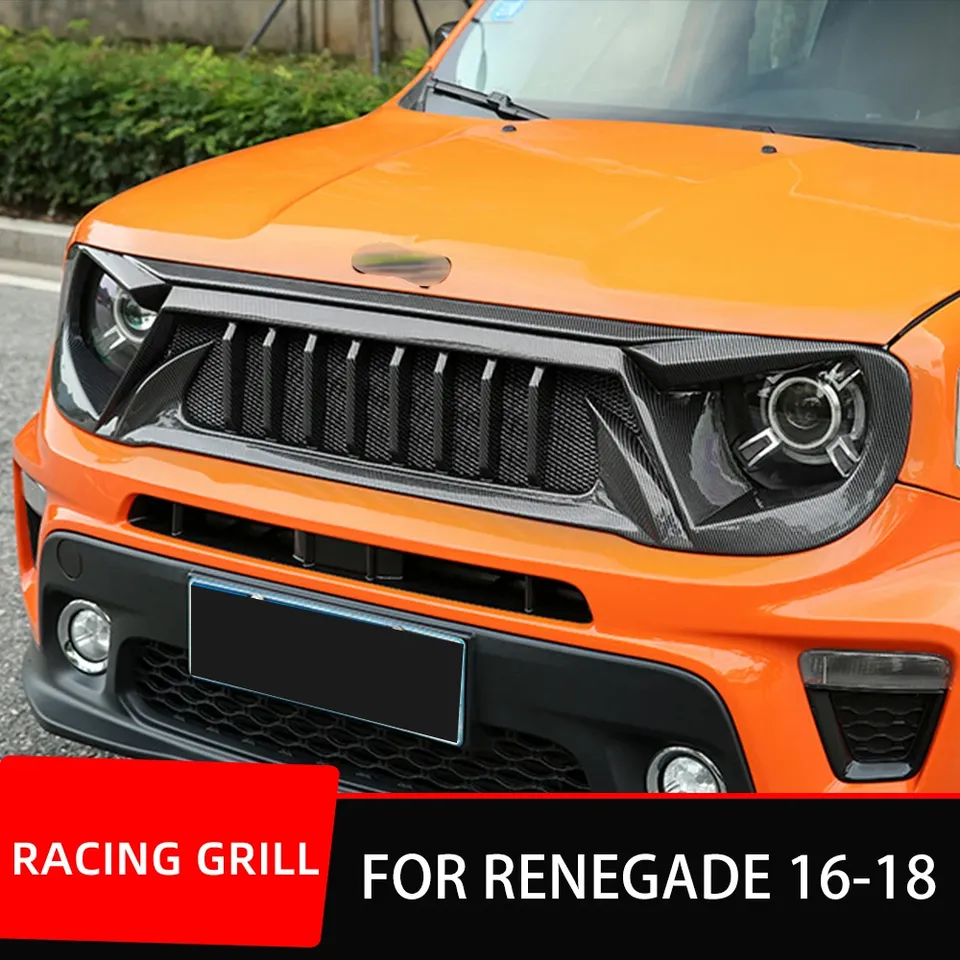 

Гоночные грили для Jeep Renegade 2016 17 18 19 20, матовая черная карбоновая решетка воздухозаборника, Стайлинг, аксессуары для тюнинга, детали