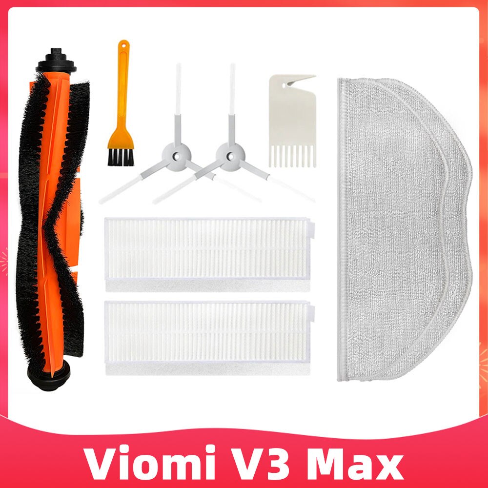 

Подходит для (Viomi V3 Max / V-RVCLM27B) Запасные части для робот-пылесоса: основная и боковая щетки, HEPA-фильтр, тряпка для мытья.