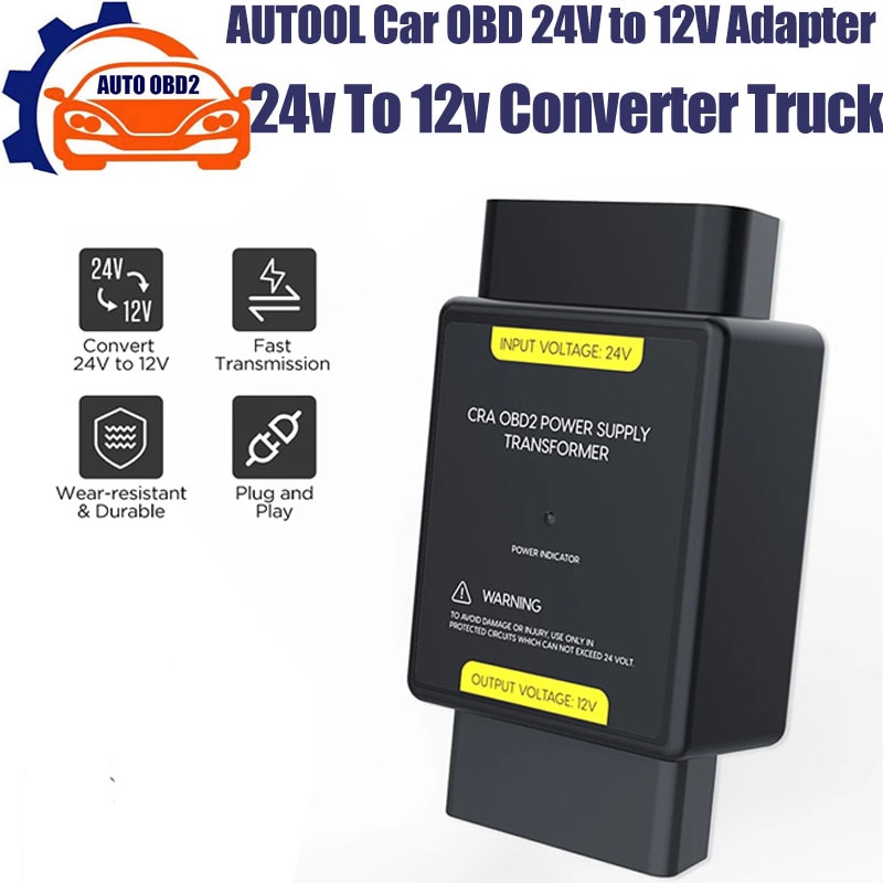 

Автомобильный адаптер AUTOOL OBD от 24 В до 12 В, понижающий преобразователь постоянного тока, регулятор напряжения, вход 24 В на выход 12 В, адаптер OBD, соединитель