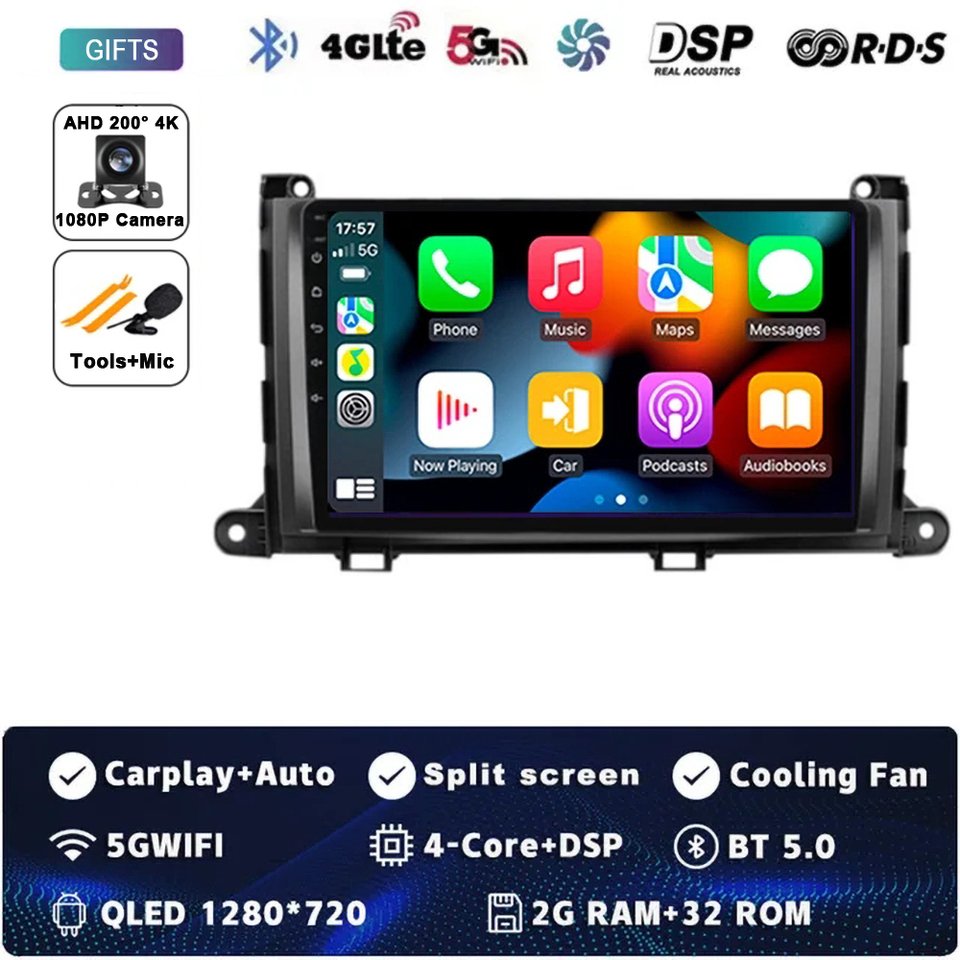 

Android14 для Toyota Sienna 2009 2010 2011 2012 2013 2014 автомобильный радиоприемник навигация мультимедийный плеер стерео GPS WiFi + 4G Carplay + автоматический