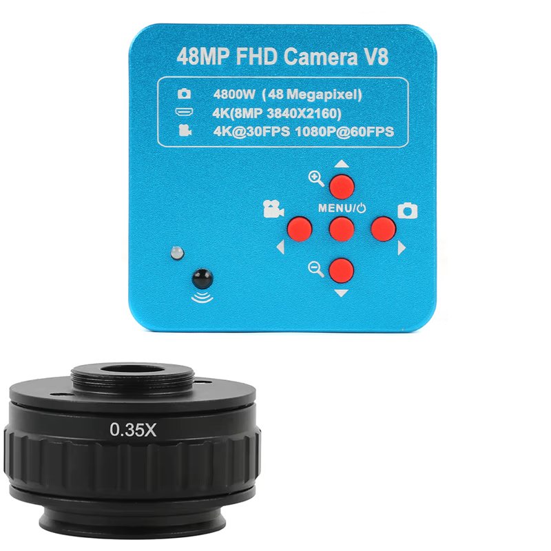 

48MP 4K 2K VGA HDMI USB промышленный цифровой видеомикроскоп камера тринокулярный стереомикроскоп 0,35X 0,5X C крепление адаптер объектива