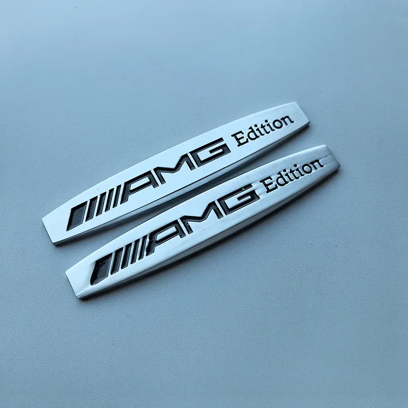 

2 шт. 3D AMG Edition металлическая эмблема автомобиля на крыло, боковые двери, лезвие, значок, наклейка для Mercedes Benz AMG, установка хром, черный, серебристый