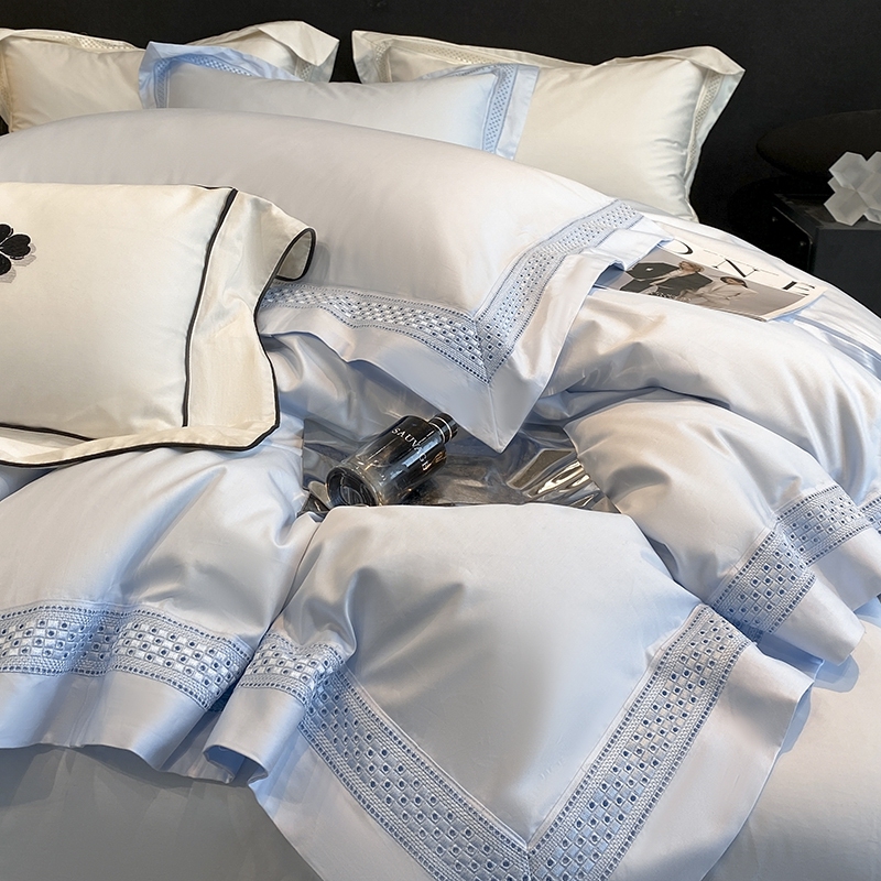 

Комплект постельного белья Fat Fairy HOME TEXTILE из египетского хлопка 4 шт., белый, серый, розовый, синий