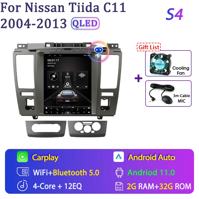 

Автомагнитола Srnubi для Nissan Tiida C11 9,7-2004, мультимедийный плеер на Android, с экраном 2013 дюйма, GPS-навигацией, RDS, Carplay, автомобильный стерео DVD