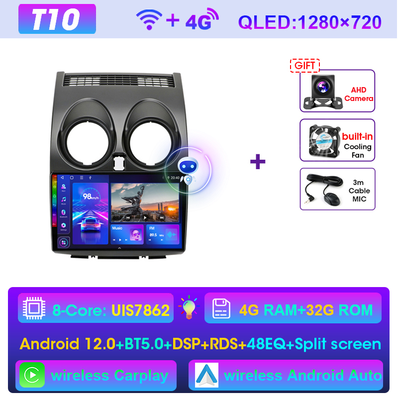 

Автомагнитола JMCQ, 2 Din, Android 12, DSP, GPS-навигация, мультимедийный видеоплеер, автомобильная стереосистема для Nissan Qashqai 1 J10 2006-2013 CarPlay